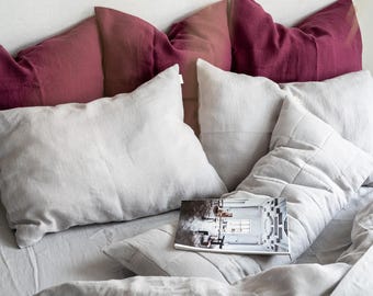 Linen Bedding Set in Cloud Gray - Duvet Cover & 2 Pillowcases Set in King Queen Full Double Twin XL - Light Gray Concrete Comforter Set
