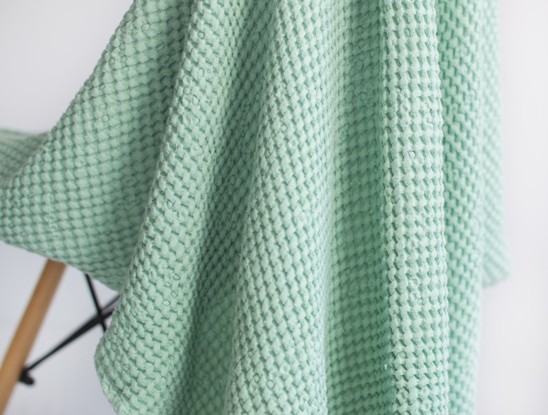 MINT GREEN WAFFLE Blanket. Linen Mint Green Bed Throw in Extra Etsy
