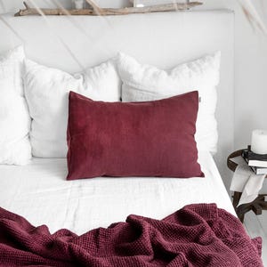 Linen Pillowcase in Burgundy. Standard, Queen, King, Body, Euro sham, Deco, Body size. Ruby Red Linen Pillow Cover. Red Wine linen