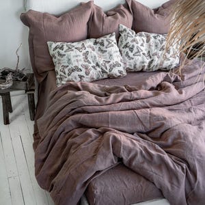 BUTTERFLY LINEN BEDDING. 3 piece set. Unique Vintage Butterfly Print. King, Queen, Twin, Full, Double sizes. Botanical Forest Linen Bedding. image 9