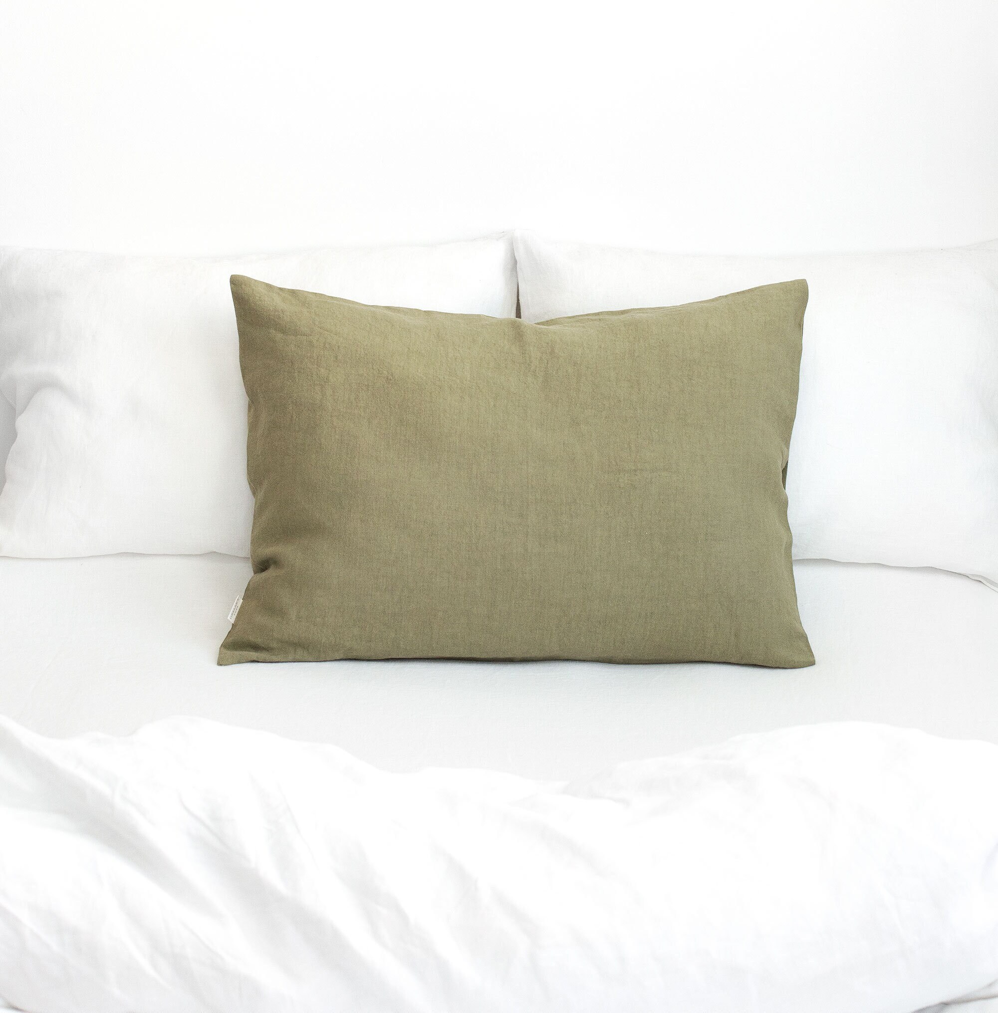 Linen Pillowcase in Olive Green. Linen Pillow Cover. Standard Etsy