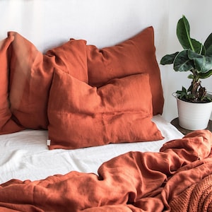 Terracotta Linen Pillowcase Clay Red Pillow Sham Burnt Orange Cushion Cover Rust Brick Washed King Queen Standard Body Deco Euro Lumbar Etsy