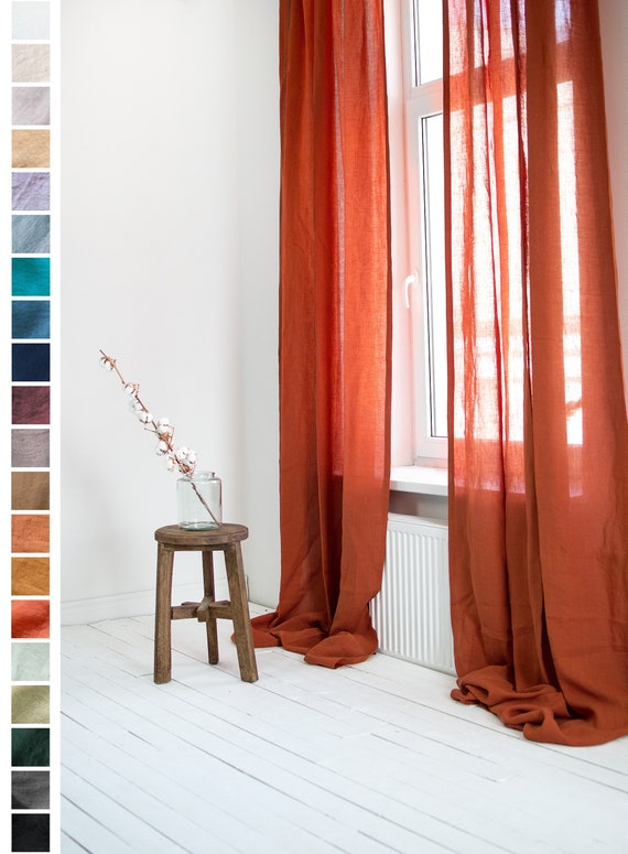 Terracotta Linen Curtain Panel, Clay Red Linen Curtain Drape, Rod Pocket Curtais, Clay Living Room Curtains, Bedroom Linen Curtains