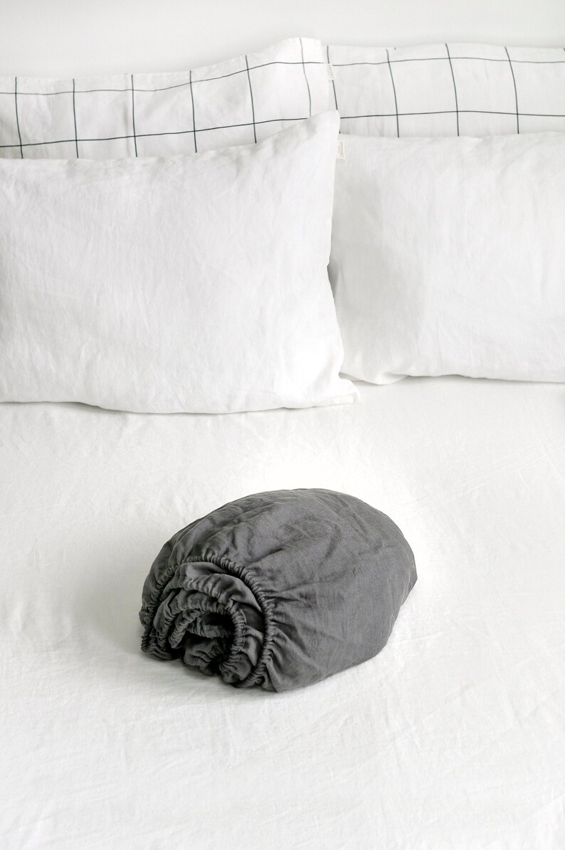 CHARCOAL GREY LINEN Fitted Sheet. Stonewashed Natural Linen Etsy