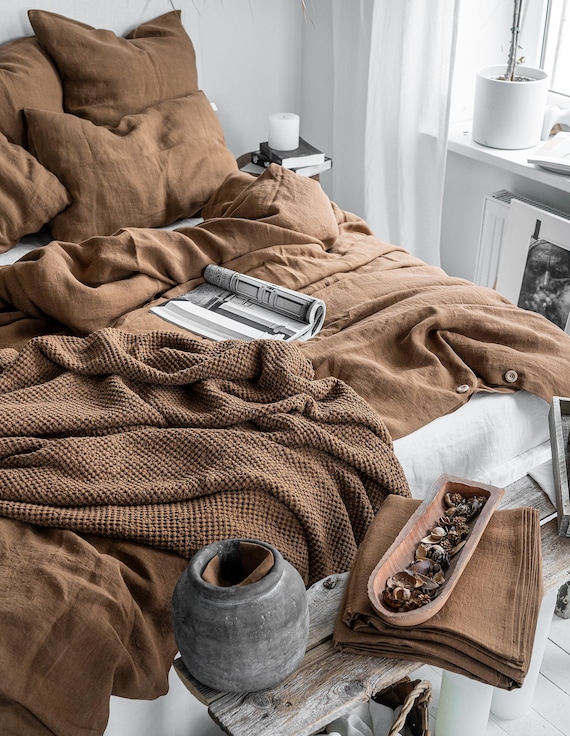 Linen Duvet Cover in Tobacco. King, Queen, Twin, Full, Double, Single  Sizes. Tobacco Linen Duvet Cover. Brown Linen Bedding