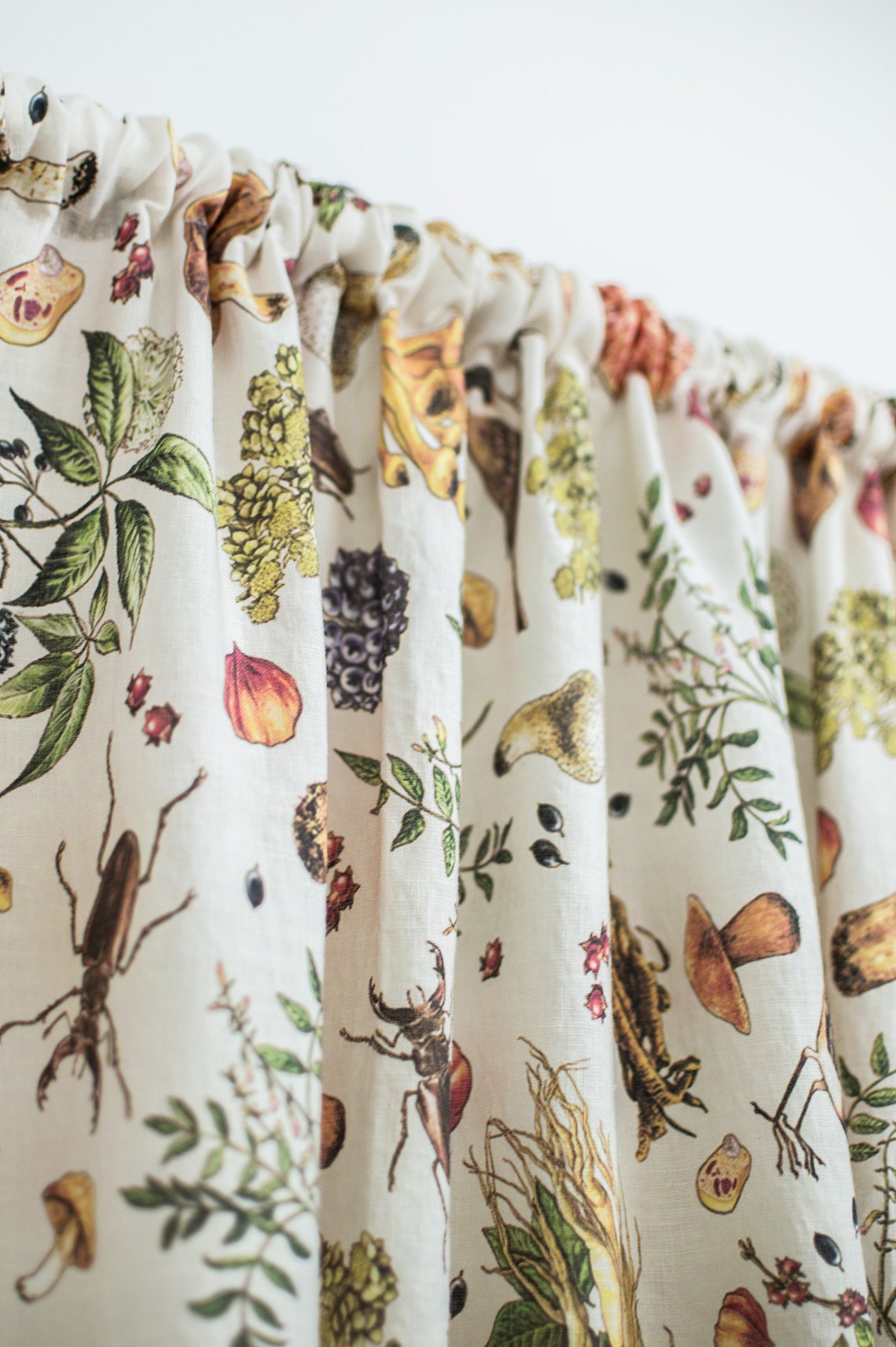 Linen Mushroom Valance. Kitchen Curtain With Mushrooms & Bugs. - Etsy