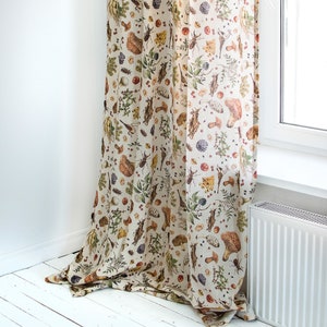 Mushroom linen curtain panel, Vintage curtains, Rod pocket curtain, Linen sheer curtains, Linen curtain drapes, Farmhouse curtains image 4