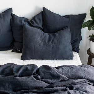 Linen Pillowcase in Graphite Blue - Standard Queen King Body Lumbar Euro Deco Cushion Cover - Soft Natural Organic 100% Linen Pillow Cover