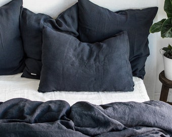 Linen Pillowcase in Graphite Blue - Standard Queen King Body Lumbar Euro Deco Cushion Cover - Soft Natural Organic 100% Linen Pillow Cover