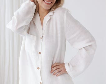 Pyjama Long Femme Lin Grandes Tailles - Ensemble 2 Pièces Chemisier + Pantalon Ample Vintage Élégant, Confort Été