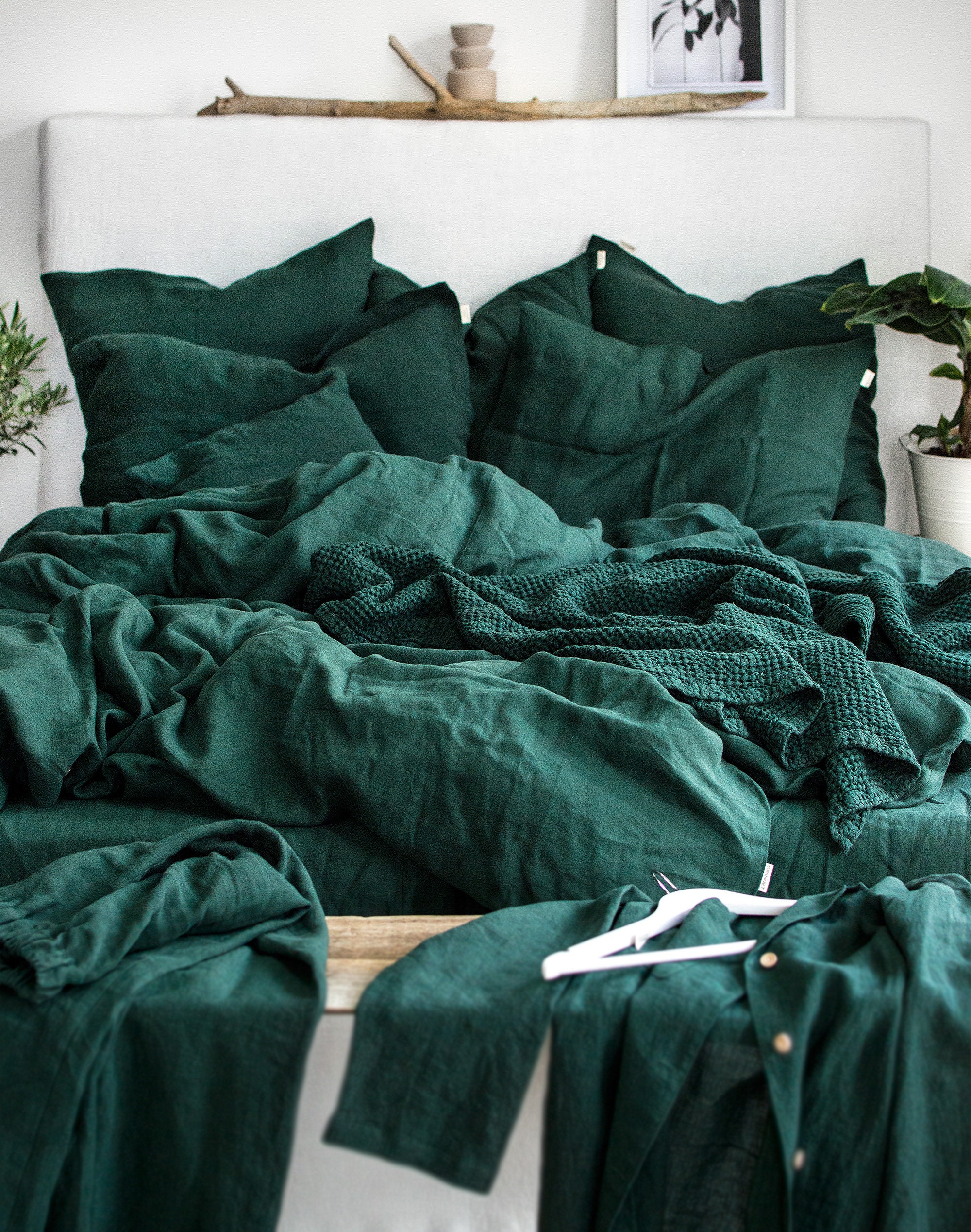 Linen Duvet Cover in Jungle Green. Natural Linen Duvet Cover