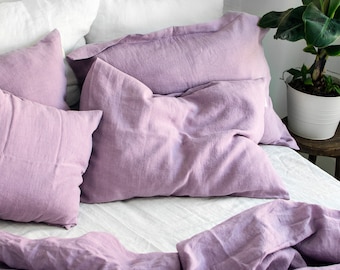 Linen Pillowcase in Lavender. Standard, Queen, King, Body, Euro sham, Deco and Custom size Pillow Cover. Lavender Linen Pillowcase