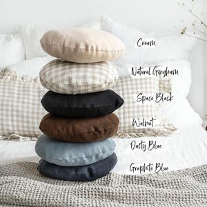 Round Linen Pillow Cover – Boho Decorative Throw Pillow – 100% Stonewashed Linen Cushion – Natural Accent Pillow – Handmade Home Decor