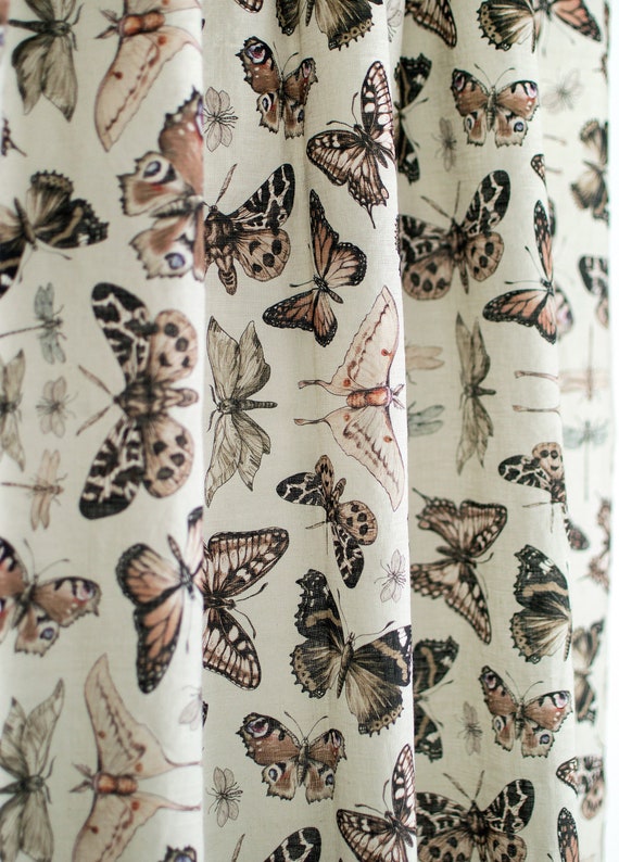 Butterfly Linen Curtains. Unique Vintage Butterfly Print Curtain Panel. Rod  Pocket Window Curtain. Vintage Butterfly Curtain Panel - Etsy