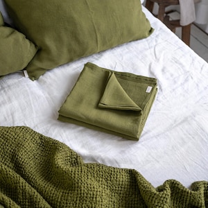 Linen Flat Sheet in Moss Green - King Queen Full Double Twin XL Single - Forest Green Linen Top Sheet- Natural Organic Soft Linen Bed Sheet