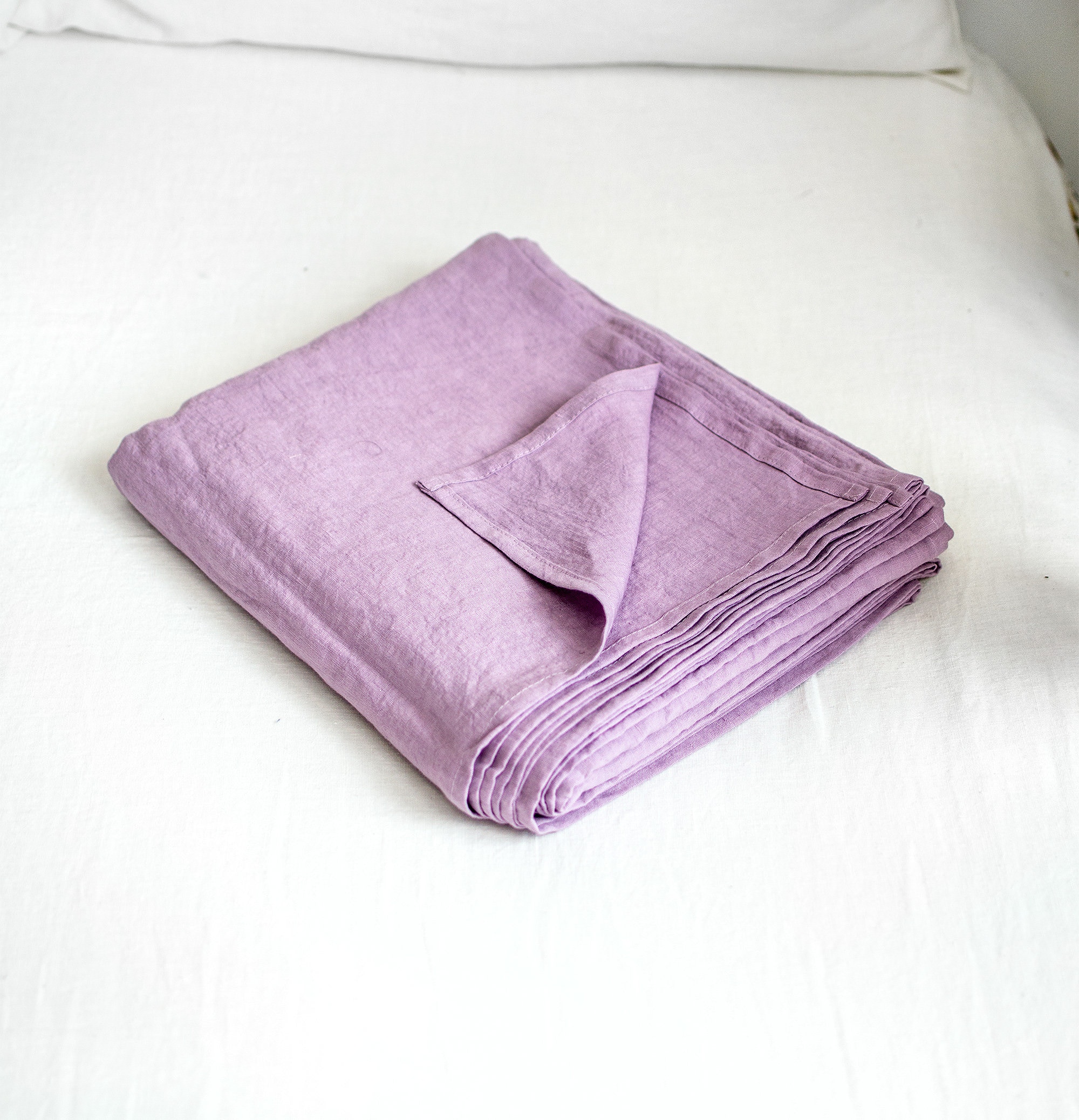 Linen Flat Sheet in Lavender. King, Queen, Twin, Full, Double, Standard sizes. Premium stonewashed linen. Lavender linen top sheet.