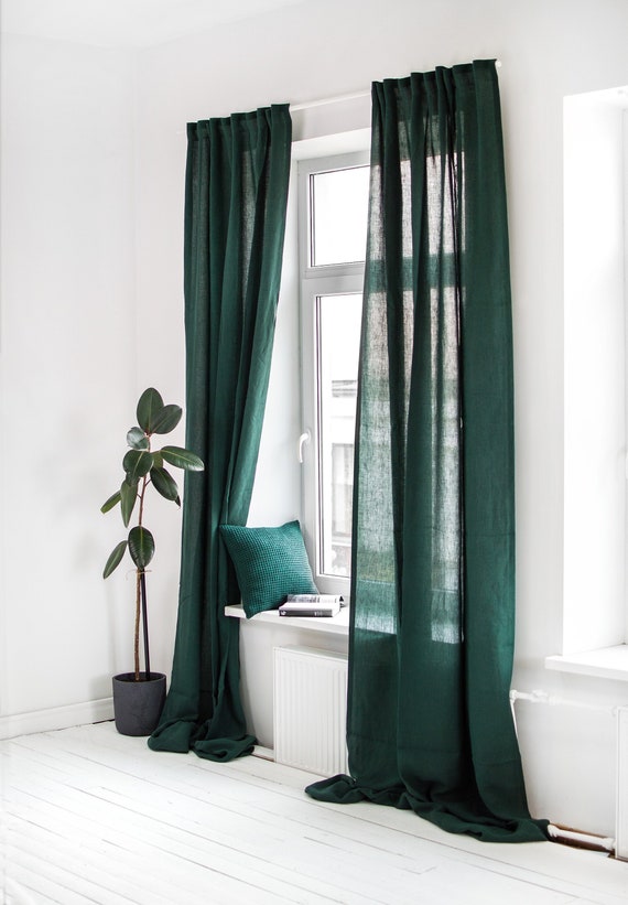 Leinen Vorhang Panel in Jungle Green, durchsichtiger Vorhang, Stangenvorhang, Grüne Wohnzimmervorhänge, Schlafzimmer Leinenvorhänge