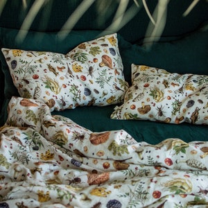 Mushroom Linen Pillowcase, Mushroom Pillow Cover, Linen Cushion Cover with Pattern. Standard, Queen, King, Body, Euro sham, Deco Pillowcase image 3