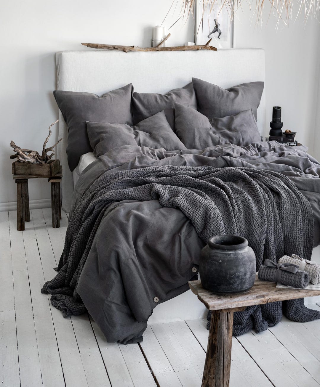 B&B ITALIA グレー キングサイズ　リネン風 布団カバー 未使用 B&B ITALIA グレー キングサイズ リネン風 布団カバー 未使用 リネン