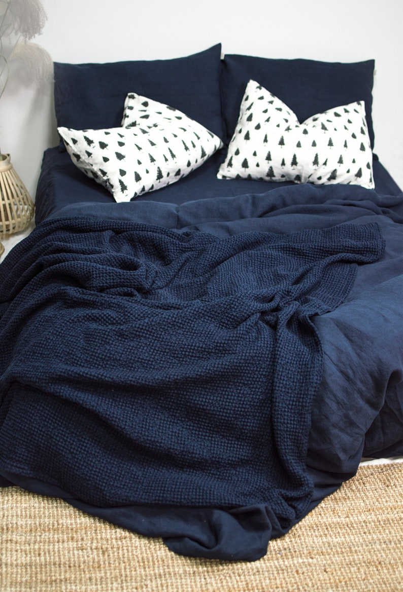 Waffle Blanket in Midnight Blue. Waffle Throw Blanket in Navy Etsy