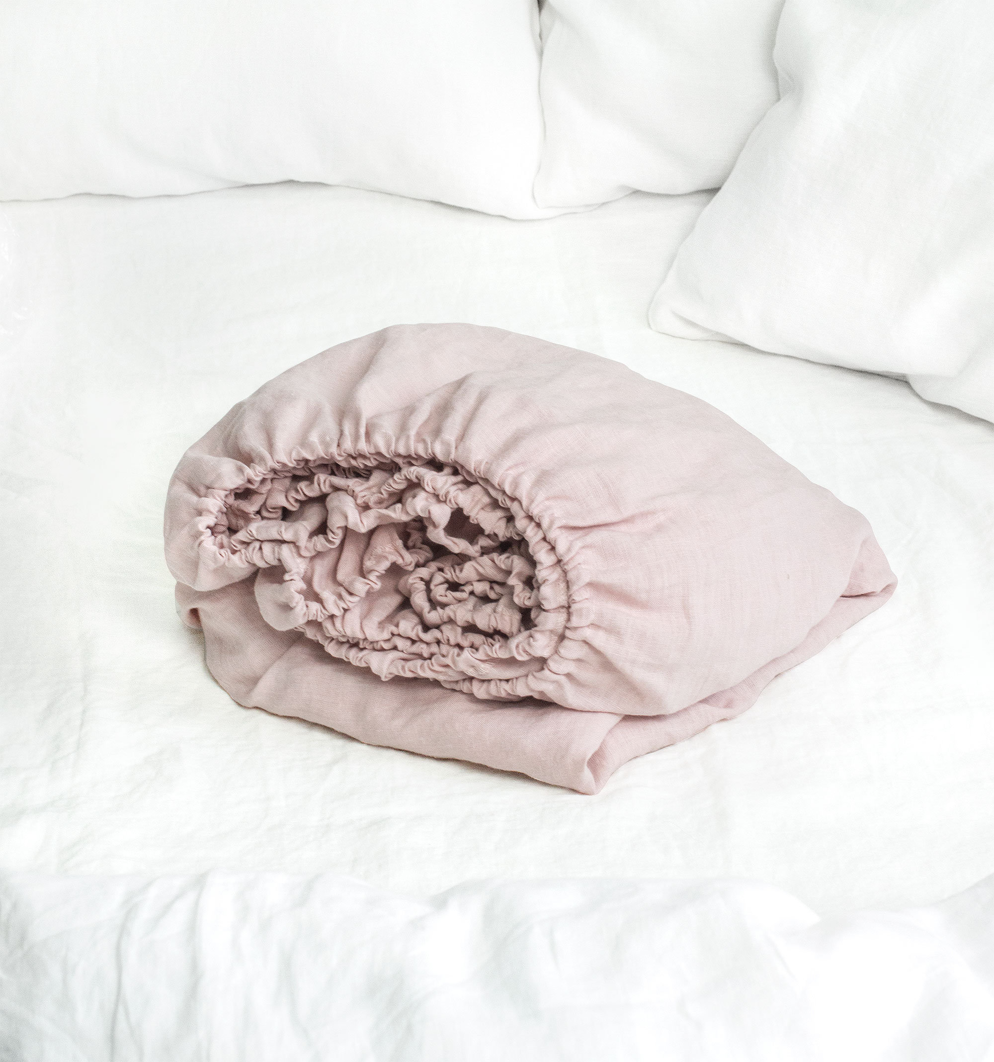 Linen Fitted Sheet in Dusty Rose. King 