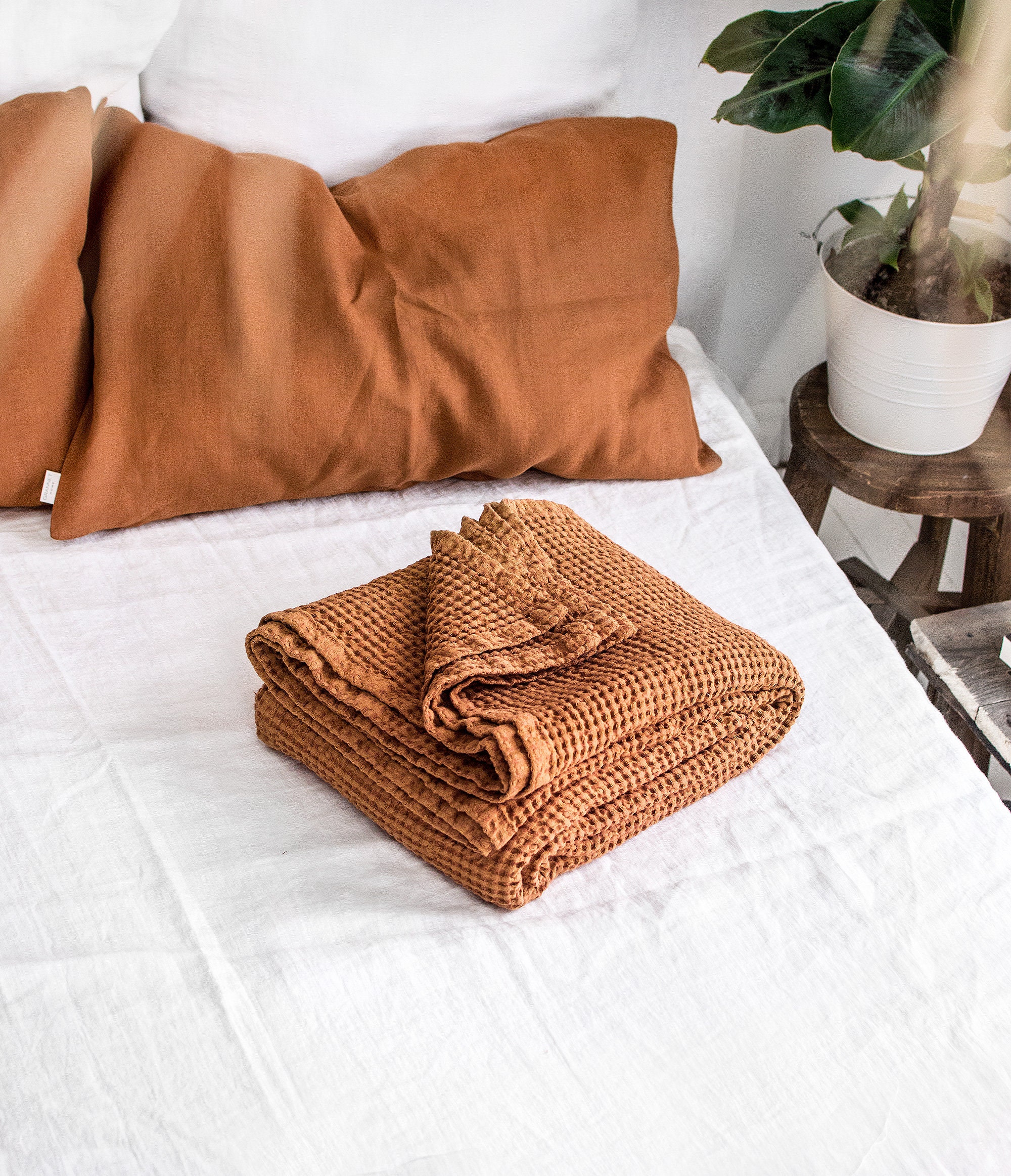 SETEX Couverture décorative 85% Coton et 15% Polyester Orange uni 200 x 150 x 0,5 cm