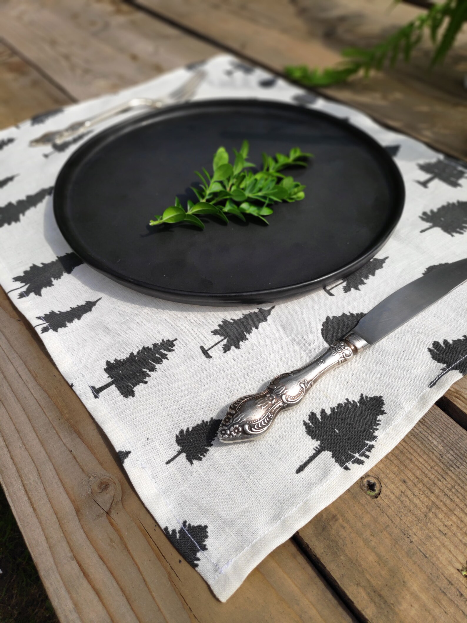 Linen Table Placemats With Unique Forest Pine Tree Print. Etsy UK