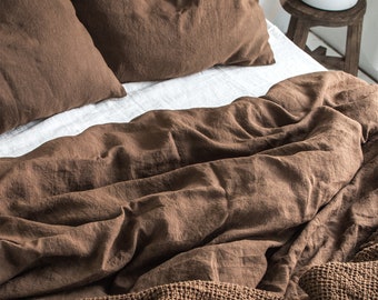 Linen Duvet Cover in Walnut. King, Queen, Twin, Full, Double, Single sizes. Tobacco Linen Duvet Cover. Brown Linen Bedding