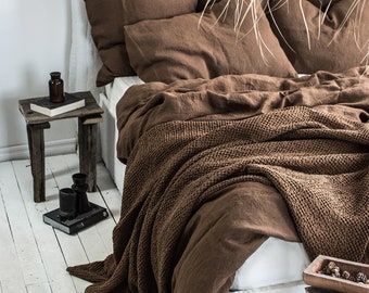 Linen Bedding Set in Walnut. Duvet Cover and 2 pillowcases set. King, Queen, Twin, Full, Double, Single size. Dark Brown Linen bedding