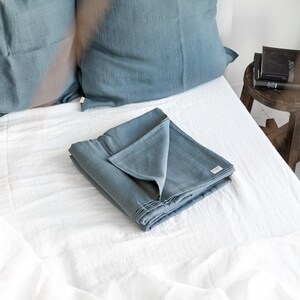 DUSTY BLUE LINEN Flat Sheet. Premium Soft Natural Linen Flat Sheet. King, Queen, Twin, Full, Double sizes. Light blue color linen top sheet.