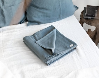 DUSTY BLUE LINEN Flat Sheet. Premium Soft Natural Linen Flat Sheet. King, Queen, Twin, Full, Double sizes. Light blue color linen top sheet.