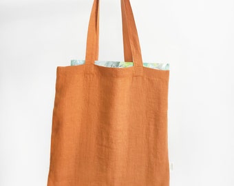 Linen Tote Bag. Natural Linen Shopping Bag. Linen Beach Bag. Green, Blue, Burgundy, Cinnamon, Tobacco, Clay, Peanut color. Zero waste bag.