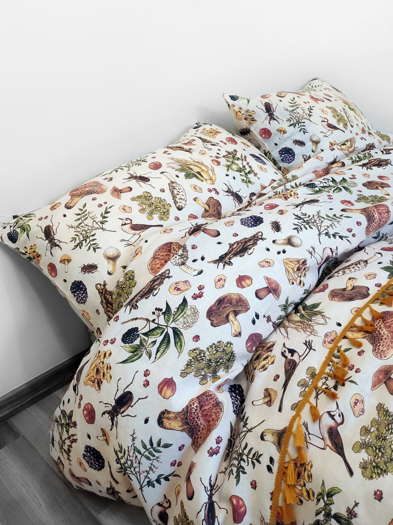 MUSHROOM LINEN DUVET Cover. Unique Vintage Mushroom Print Etsy