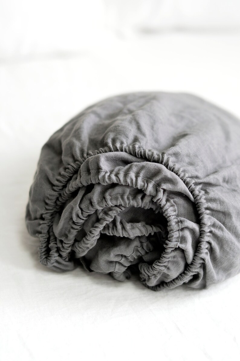 CHARCOAL GREY LINEN Fitted Sheet. Stonewashed Natural Linen Etsy