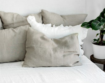 Linen Pillowcase in Natural Color. Standard, Queen, King, Body, Euro sham, Deco, Body size. Natural Non-Dyed Linen Pillow Cover