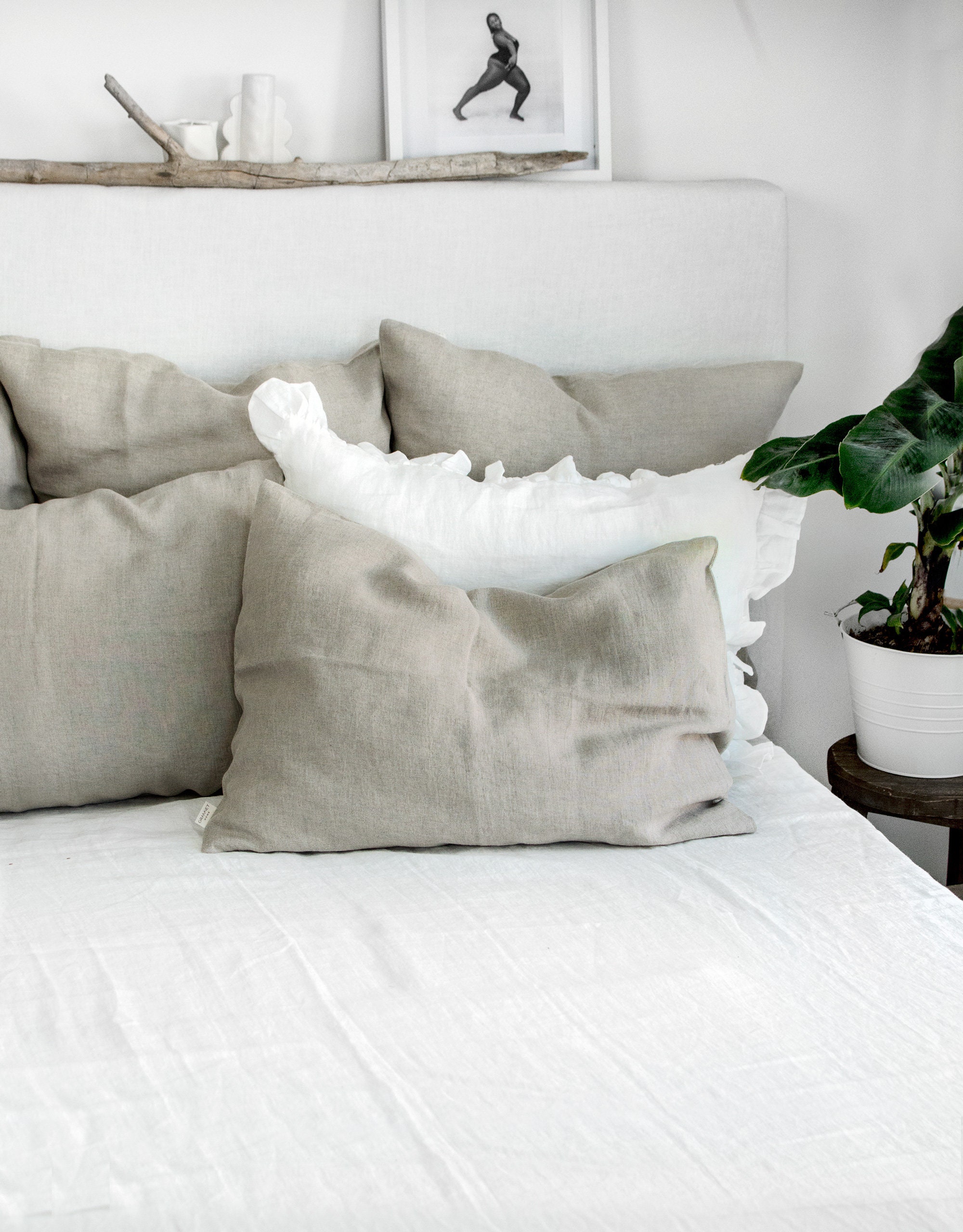 Extra long lumbar pillow cover - natural undyed linen (flax)