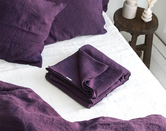 Linen Flat Sheet in Plum. King, Queen, Twin, Full, Double, Standard sizes. Dark Purple linen top sheet, Natural Linen Plum Color Top Sheet