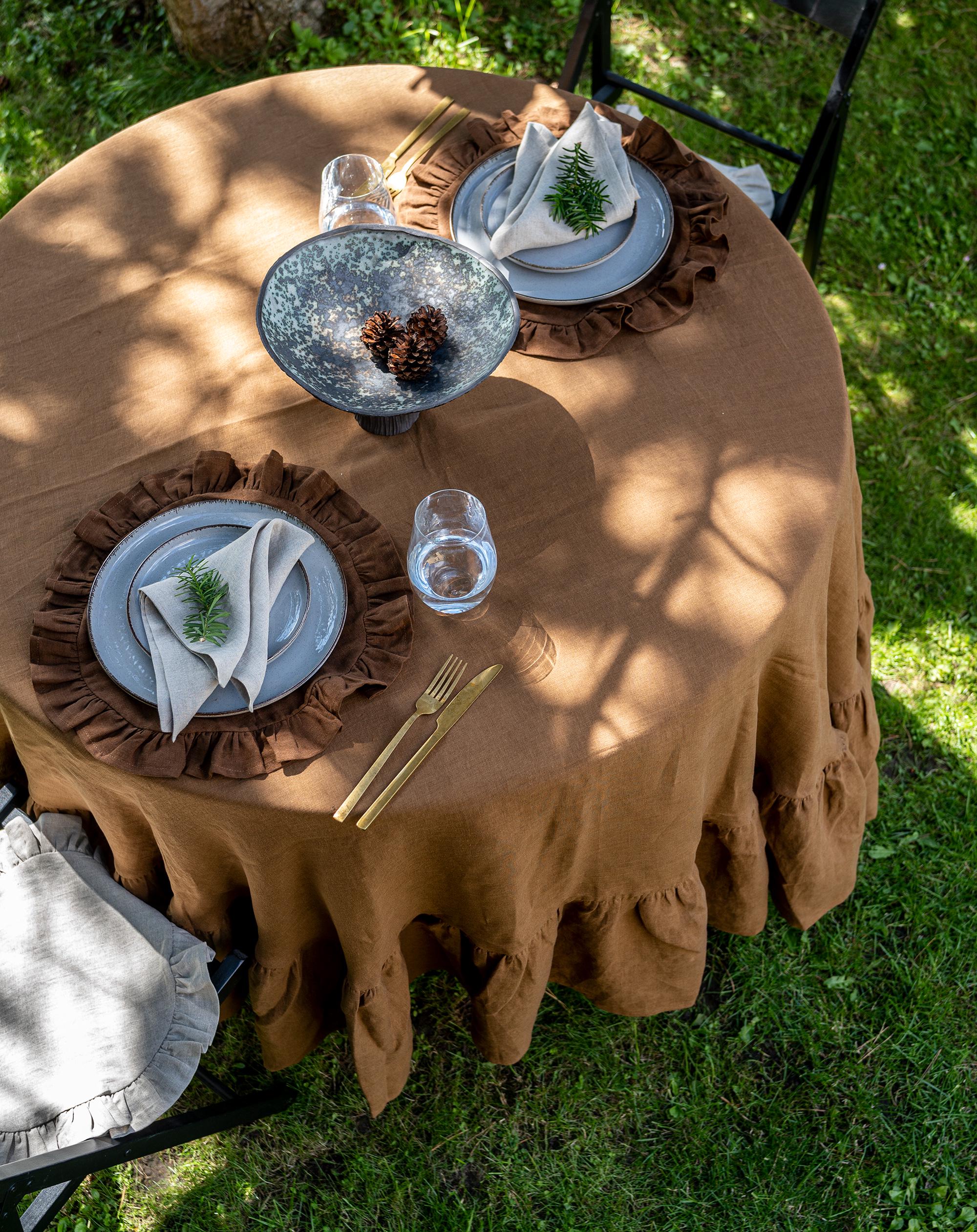 Hard Base Ruffle Mat Round Ruffled Linen Placemats - Frilled Circular Table Mats - Round ...
