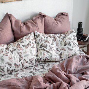 BUTTERFLY LINEN BEDDING. 3 piece set. Unique Vintage Butterfly Print. King, Queen, Twin, Full, Double sizes. Botanical Forest Linen Bedding. image 11