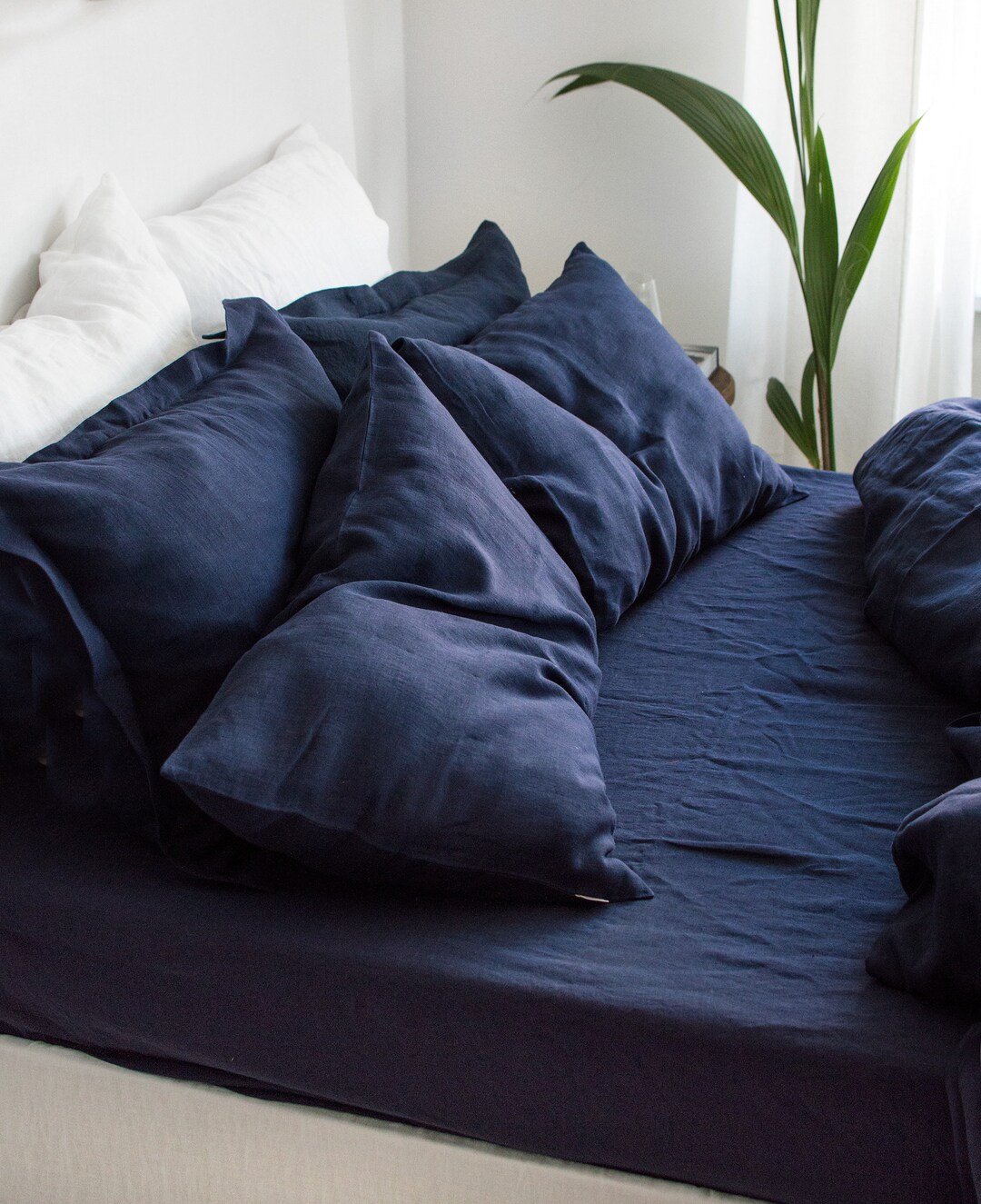 Linen Pillowcase in Midnight Blue. Standard Queen King Etsy