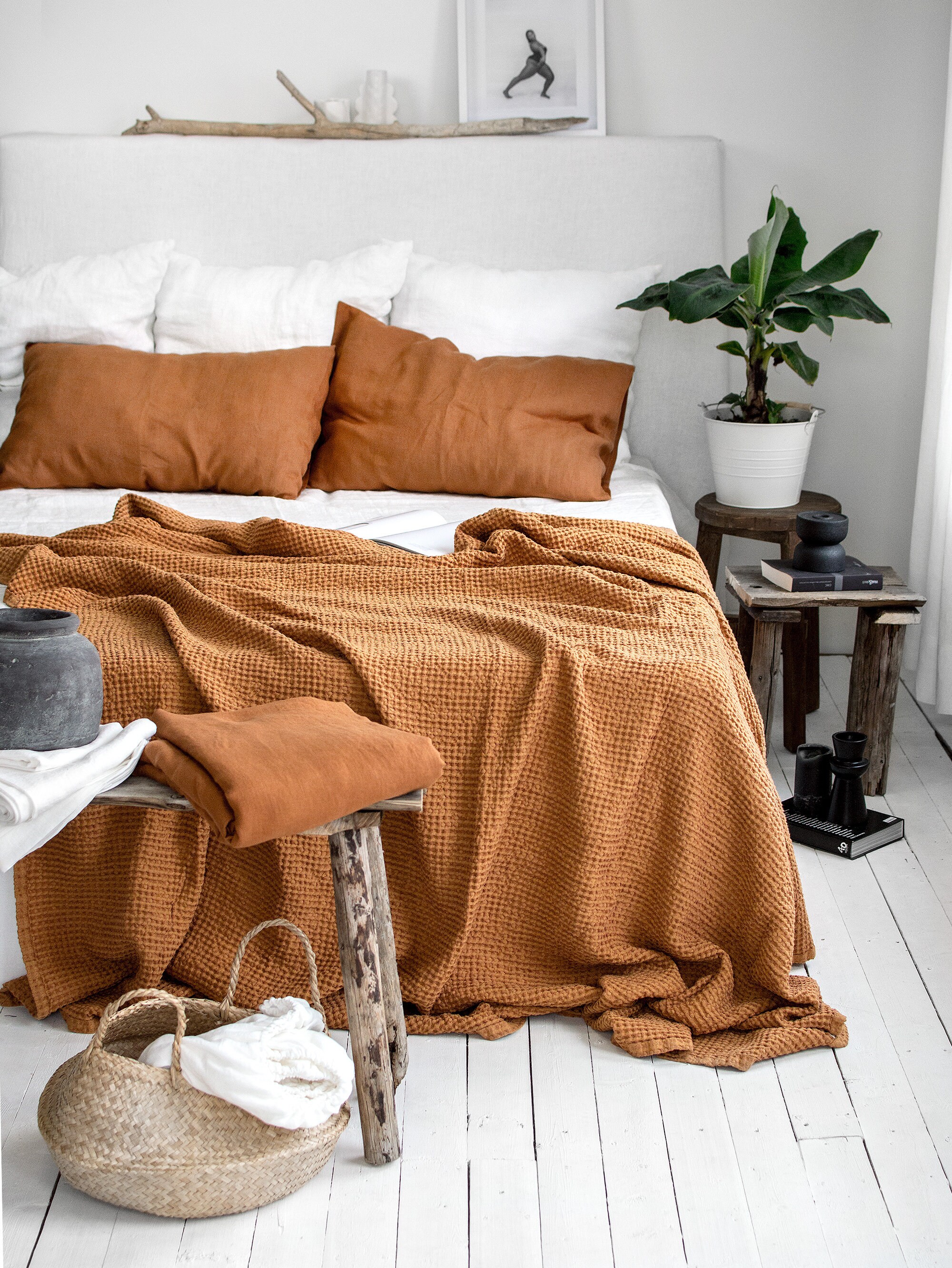 Rust linen blanket sale