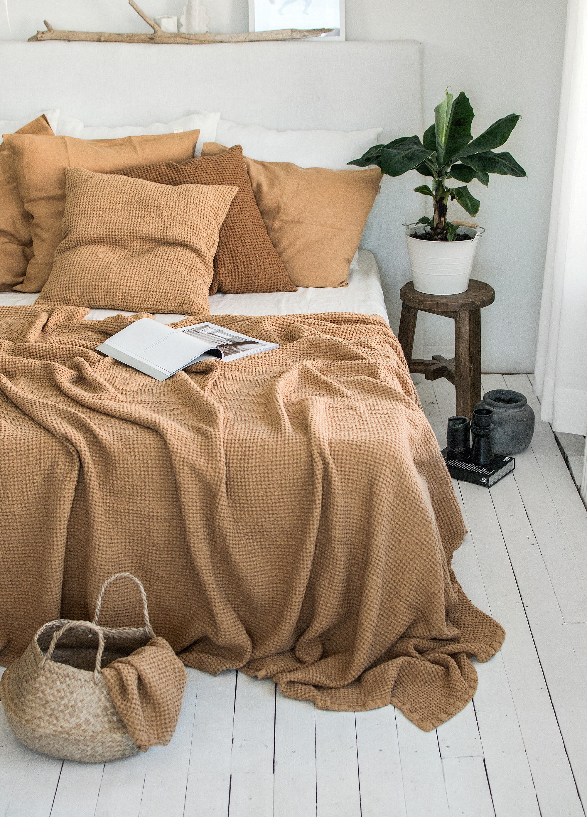 Waffle Blanket in Peanut Brown. Extra Soft Nude Waffle Throw