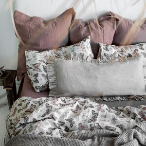 BUTTERFLY LINEN BEDDING. 3 piece set. Unique Vintage Butterfly Print. King, Queen, Twin, Full, Double sizes. Botanical Forest Linen Bedding. image 3