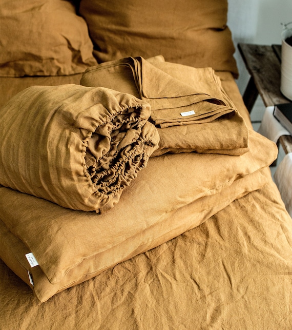 Parure de Draps Satin, Drap Housse 180x200x35 cm Grand Bonnet avec Drap Plat et 2 x Taie d'Oreiller Couleur Unie Soie, Bronze - Maison