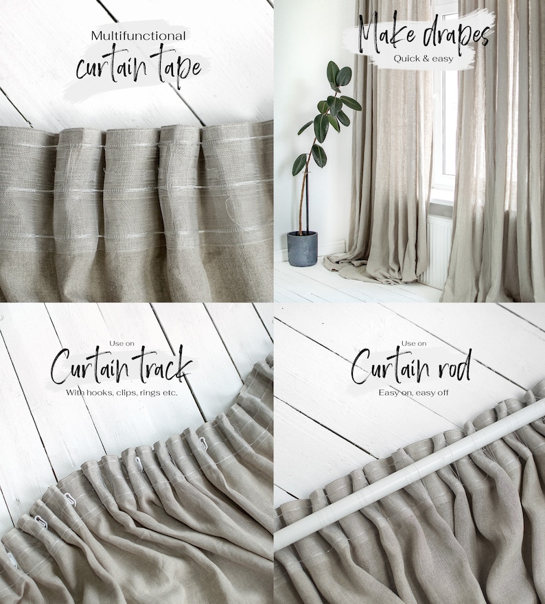Mushroom linen curtain panel, Vintage curtains, Rod pocket curtain, Linen sheer curtains, Linen curtain drapes, Farmhouse curtains image 7