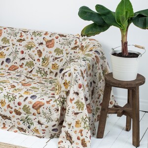 Mushroom Couch Cover, Linen Sofa Cover, Vintage Mushroom Couch Cover, Linen Couch Slipcover image 4