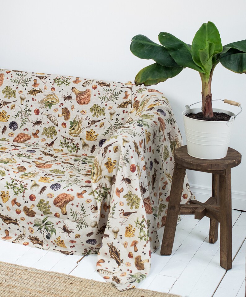 Mushroom Couch Cover, Linen Sofa Cover, Vintage Mushroom Couch Cover, Linen Couch Slipcover image 4