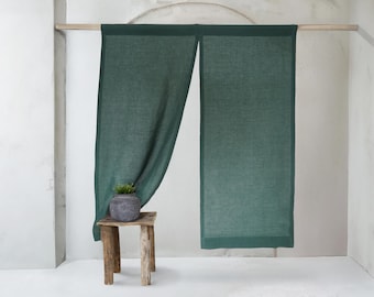 Linen Noren in Jungle Green. Japanese Linen Curtain Panel. Room Divider Curtains. Door Curtain Rod Pocket Linen Curtain in Many Colors