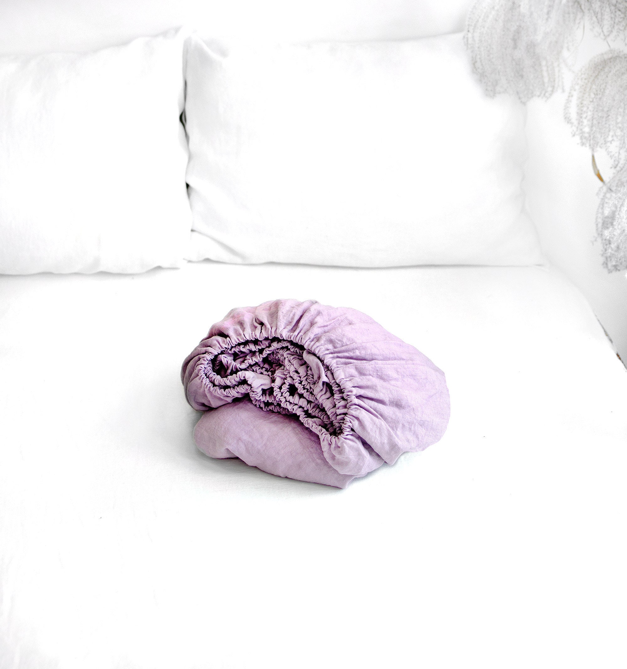 Linen Fitted Sheet in Lavender. King Queen Twin Full Etsy UK