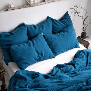 Linen Pillowcase in Lake Blue. Standard, Queen, King, Body, Euro sham, Deco and Custom size Pillow Cover. Blue Linen Pillowcase.